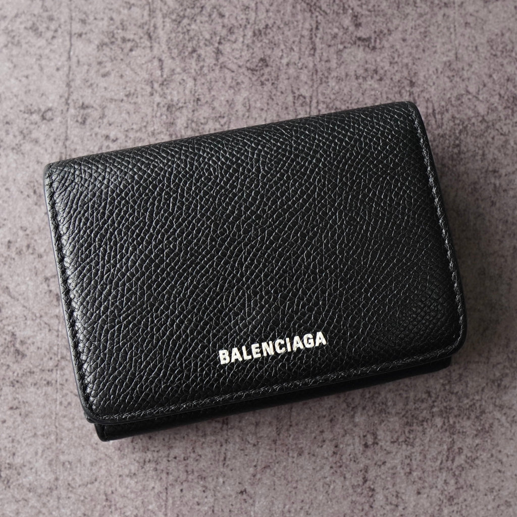 Balenciaga 徽标皮革三折钱包（黑色）