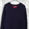 トミーヒルフィガー ロゴ ケーブル編み ニット ネイビー