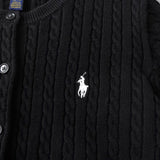 ポロ ラルフローレン ロゴ 刺繍 ケーブル編み カーディガン ブラック キッズ - NEWSED