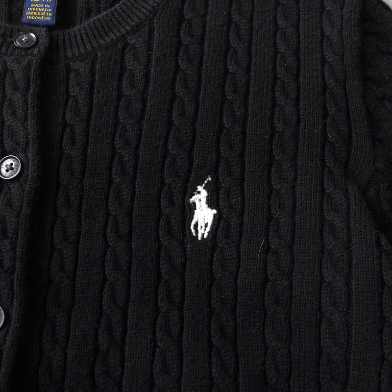 ポロ ラルフローレン ロゴ 刺繍 ケーブル編み カーディガン ブラック キッズ - NEWSED