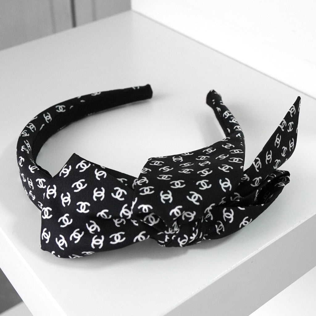 Chanel Coco Mark Ribbon All-over Print Headband Black