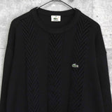 ラコステ ロゴパッチ ヘリンボーン ウール ニット ブラック - NEWSED
