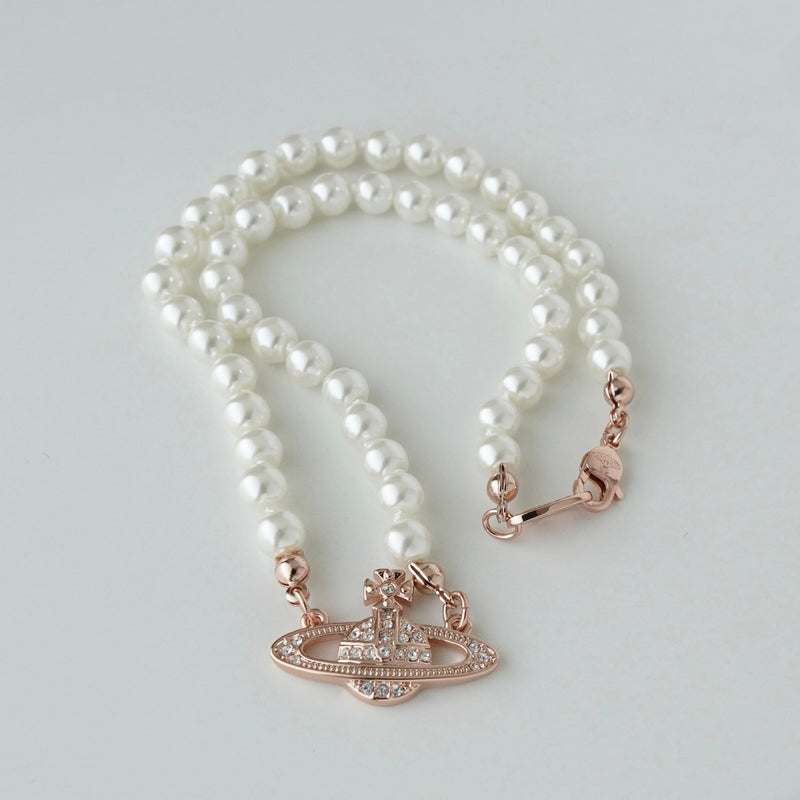 ヴィヴィアン ウエストウッド オーブ フェイクパール ラインストーン チョーカー ピンクゴールド - NEWSED