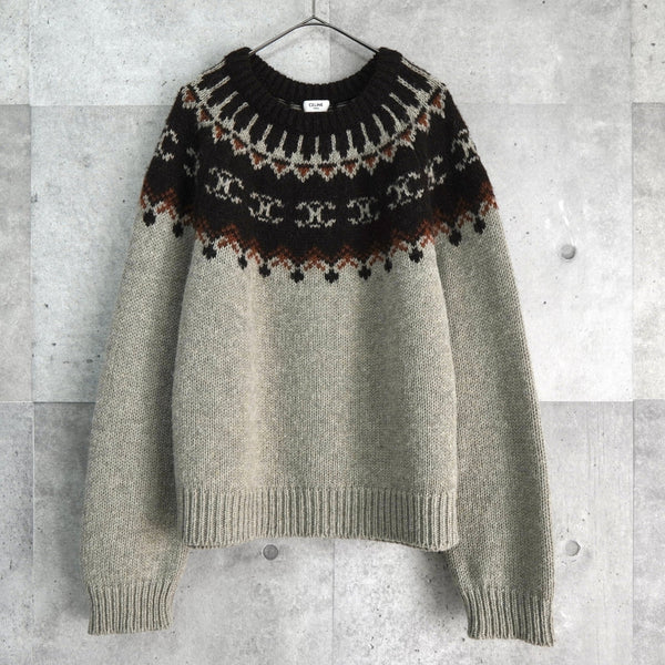 セリーヌ フェアアイル トリオンフ クルーネック ニット ベージュ ブラウン - NEWSED