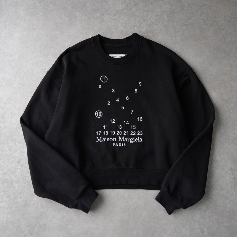メゾンマルジェラ ロゴ 刺繍 ショート丈 スウェット ブラック