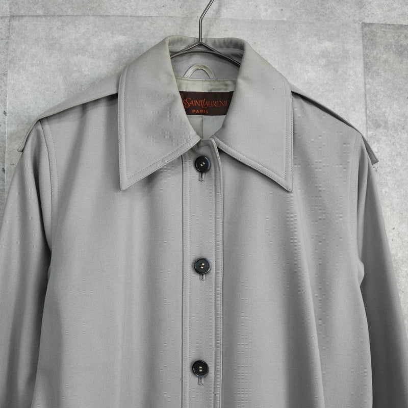 イヴ サンローラン ヴィンテージ ウール ロングコート ステンカラーコート レディース ライトグレー - NEWSED