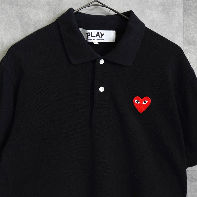 プレイ コムデギャルソン ハート ロゴ 半袖ポロシャツ ブラック - NEWSED