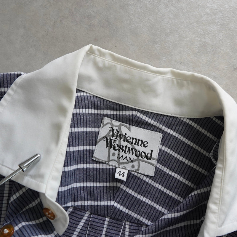 ヴィヴィアン ウエストウッド オーブ ストライプ柄 長袖シャツ クレリックシャツ ブルー - NEWSED