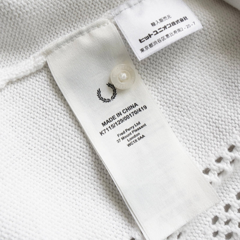フレッドペリー ロゴ 刺繍 透かし編み 鍵編み ニットポロ ホワイト - NEWSED