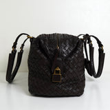 ボッテガ ヴェネタ イントレチャート レザー ミニボストンバッグ ハンドバッグ ブラウン - NEWSED