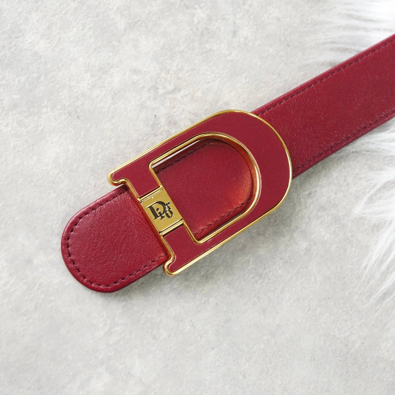 クリスチャンディオール ヴィンテージ ロゴ レザー ベルト ボルドー レディース - NEWSED