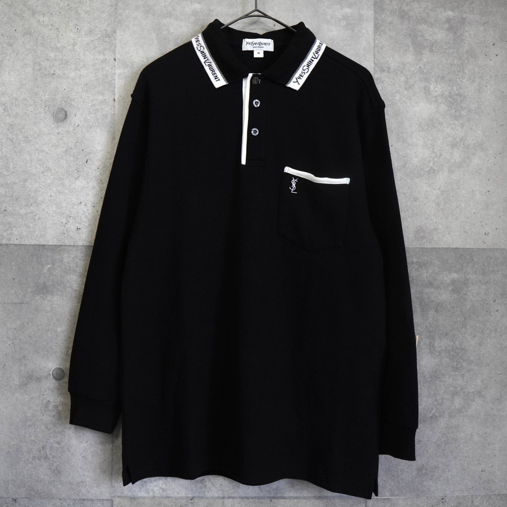 Yves Saint Laurent 复古徽标黑色长袖 Polo 衫