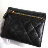 シャネル ココマーク マトラッセ キャビアスキン コンパクトウォレット 三つ折り財布 ブラック - NEWSED