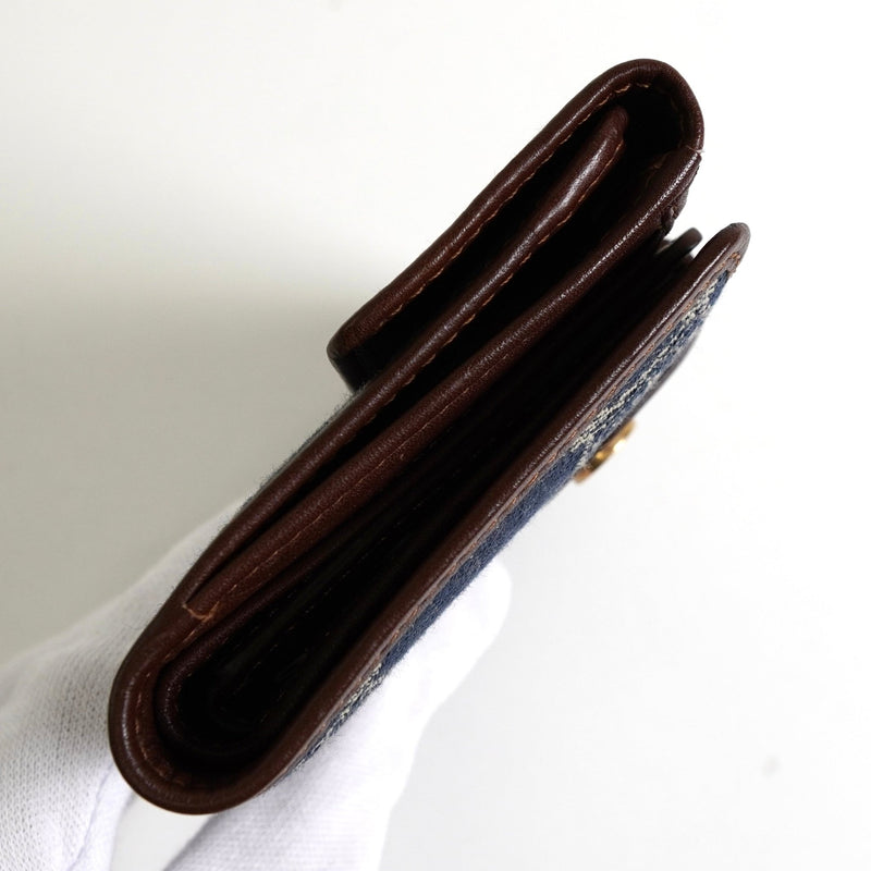 セリーヌ パリマカダム デニム / レザー コンパクトウォレット 二つ折り財布 ブルー / ブラウン - NEWSED