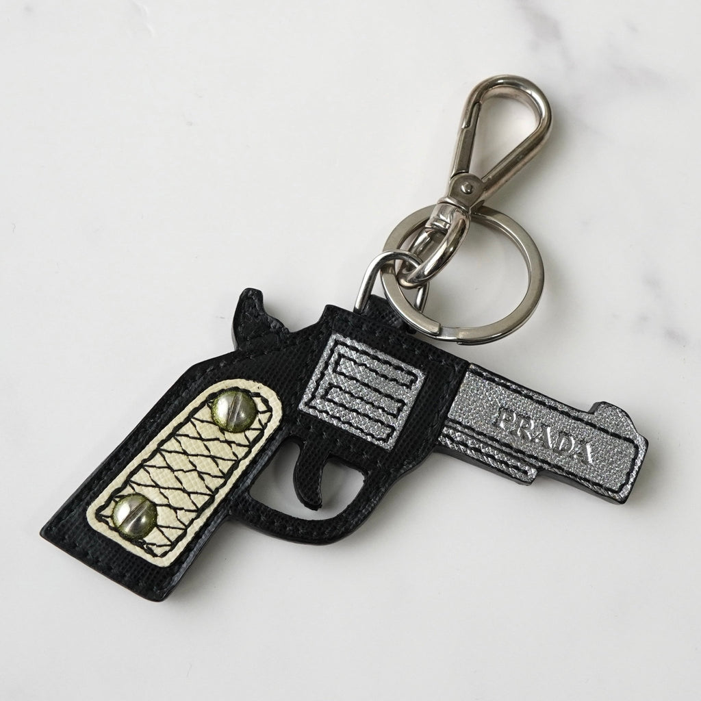 Prada Pistol Leather Charm Keychain with Box