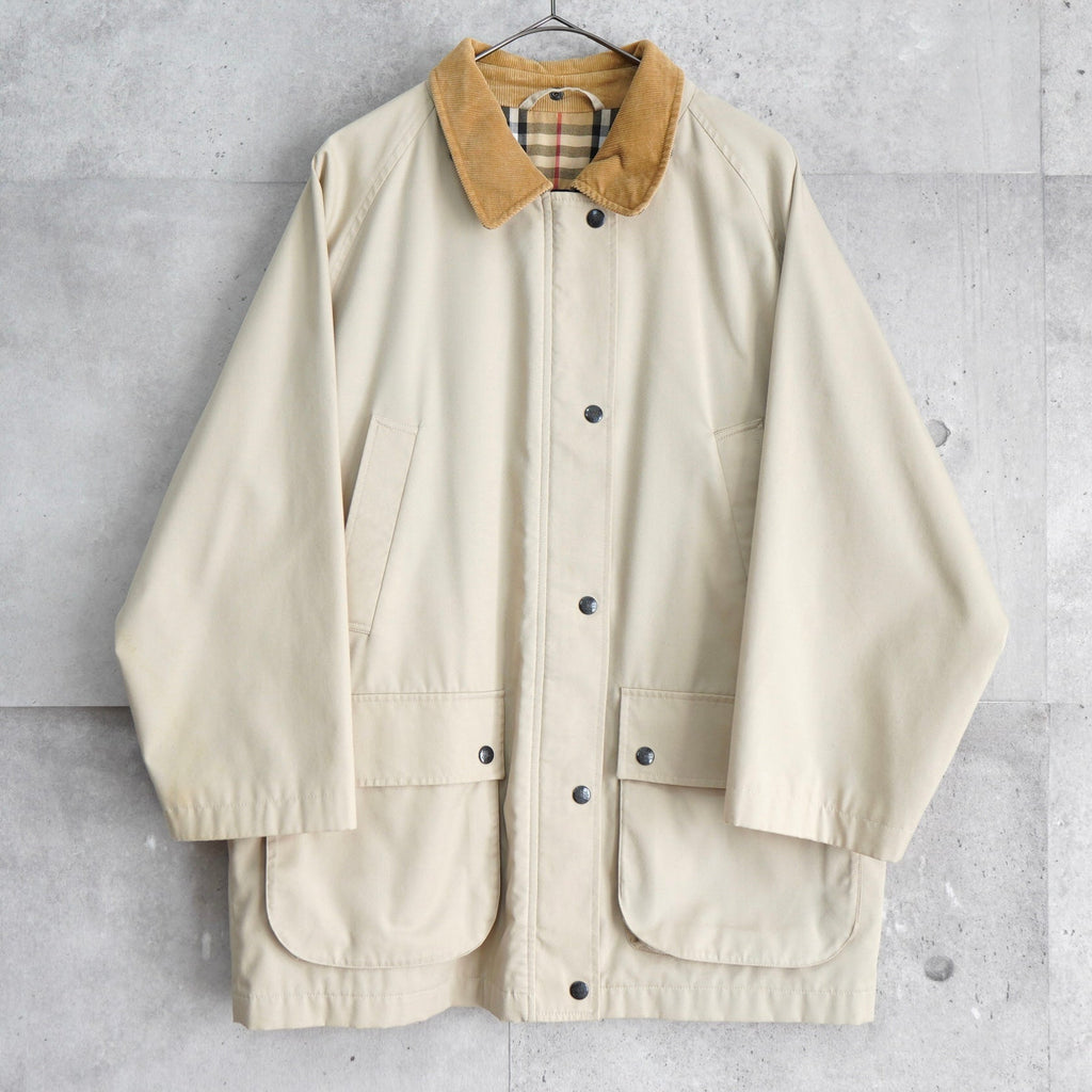 Burberry Vintage Corduroy Collar Overalls Half Coat Cotton Jacket Ivory