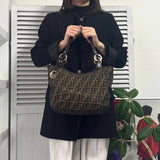 フェンディ ズッカ キャンバス / レザー トートバッグ ブラウン - NEWSED