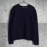 ポロ ラルフローレン ロゴ刺繍 ケーブル編み カシミヤ混紡 ニット ネイビー - NEWSED