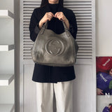 グッチ ソーホー レザー フリンジ トートバッグ メタリックグレー - NEWSED