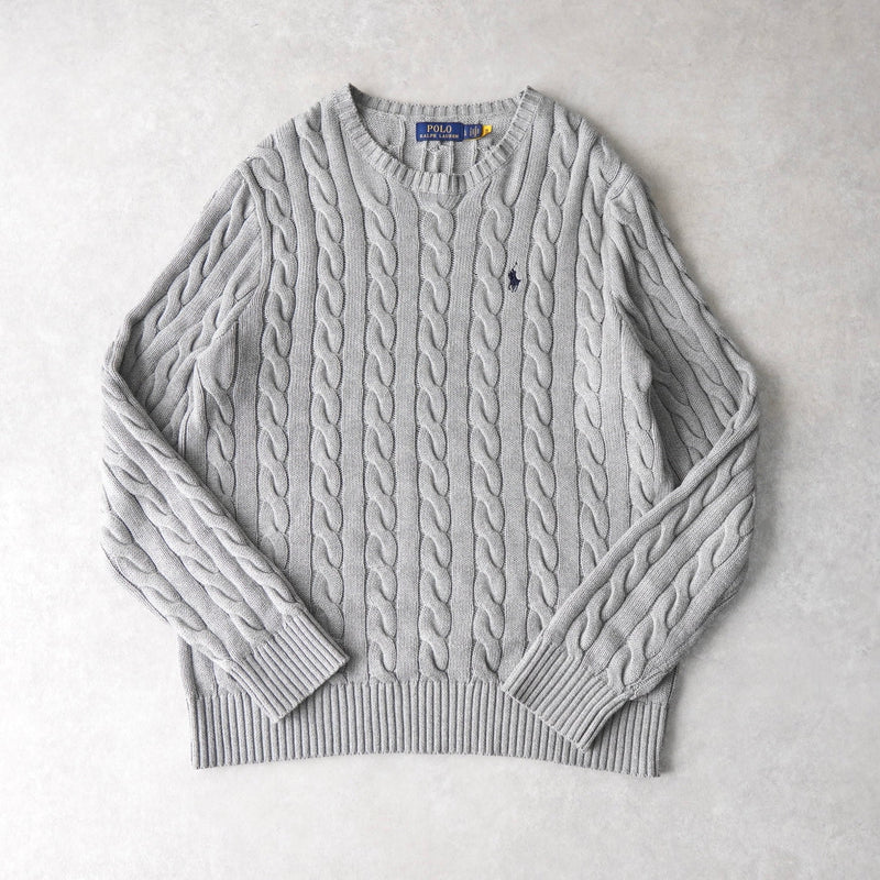 ポロ ラルフローレン ロゴ 刺繍 ケーブルニット グレー - NEWSED