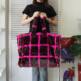 スタンド スタジオ 格子柄 ファー トートバッグ ハンドバッグ ブラウン / ピンク - NEWSED