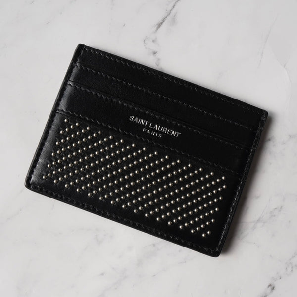サンローラン パリ スタッズ レザー パスケース カードケース ブラック / シルバー - NEWSED
