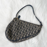 クリスチャン ディオール サドル キャンバス / レザー ハンドバッグ ワンショルダーバッグ ネイビー - NEWSED