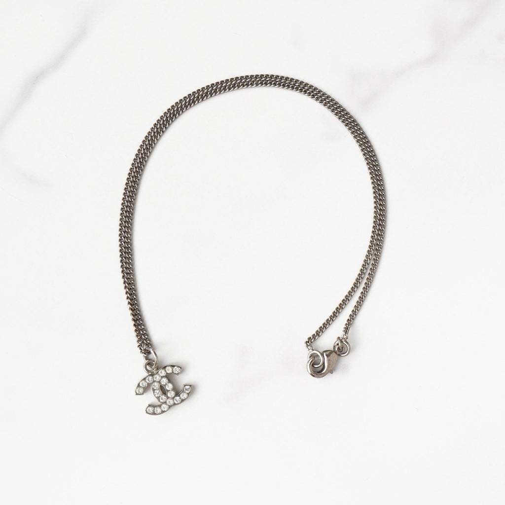 シャネル ココマーク ラインストーン ネックレス シルバー