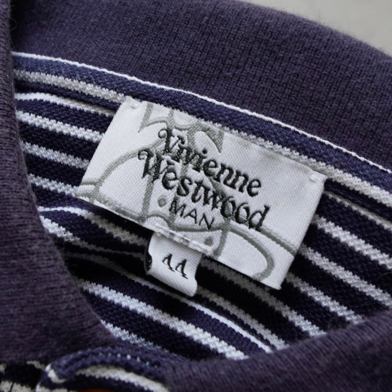 ヴィヴィアンウエストウッド 半袖 ポロシャツ オーブ刺繍 ボーダー ネイビー ヴィヴィアンウエストウッド 半袖 ポロシャツ オーブ刺繍