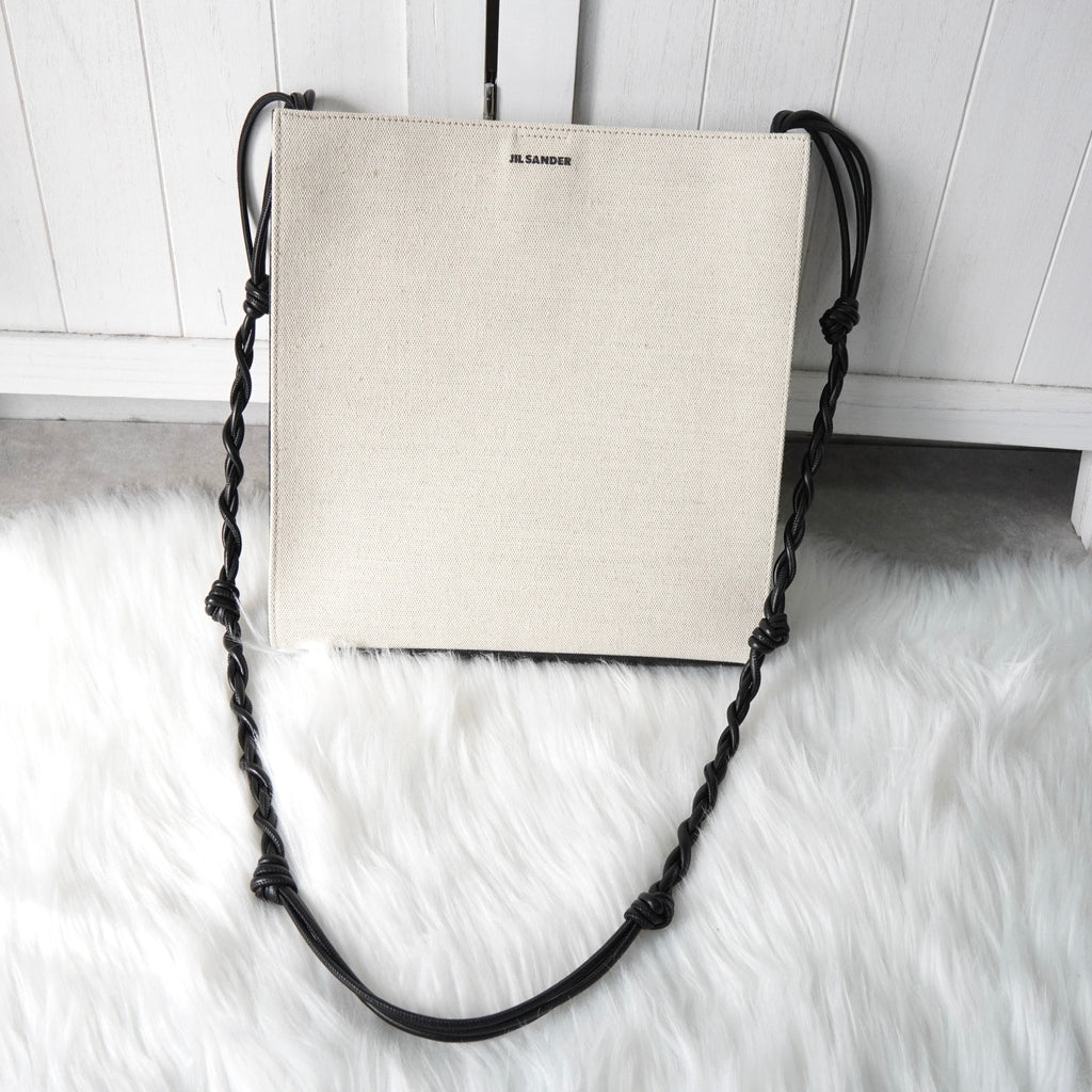 Jil Sander Tangle 中号帆布皮革单肩包 Pochette 象牙色 / 黑色