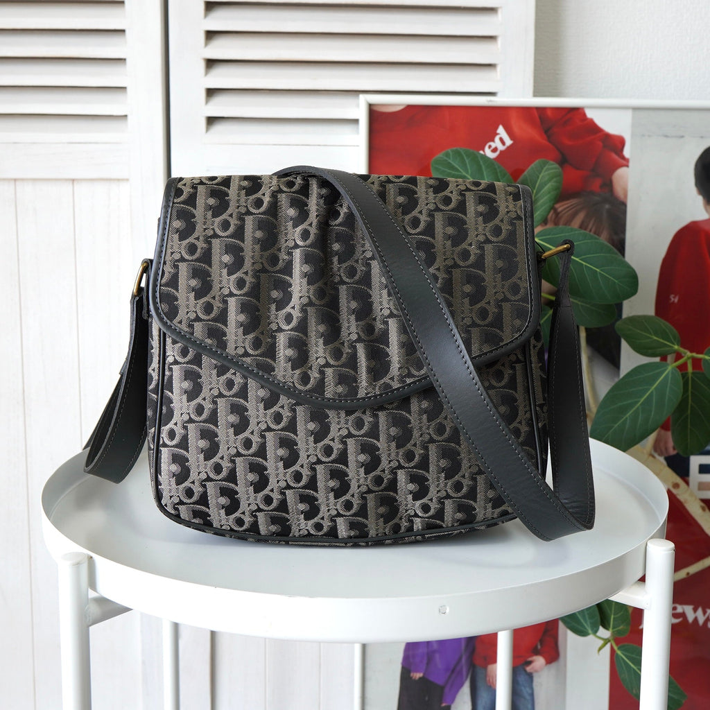 ディオール トロッター ショルダーバッグ キャンバス/レザー ブラック