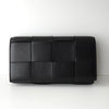 ボッテガ ヴェネタ イントレチャート カセット レザー ロングウォレット 二つ折り財布 ブラック