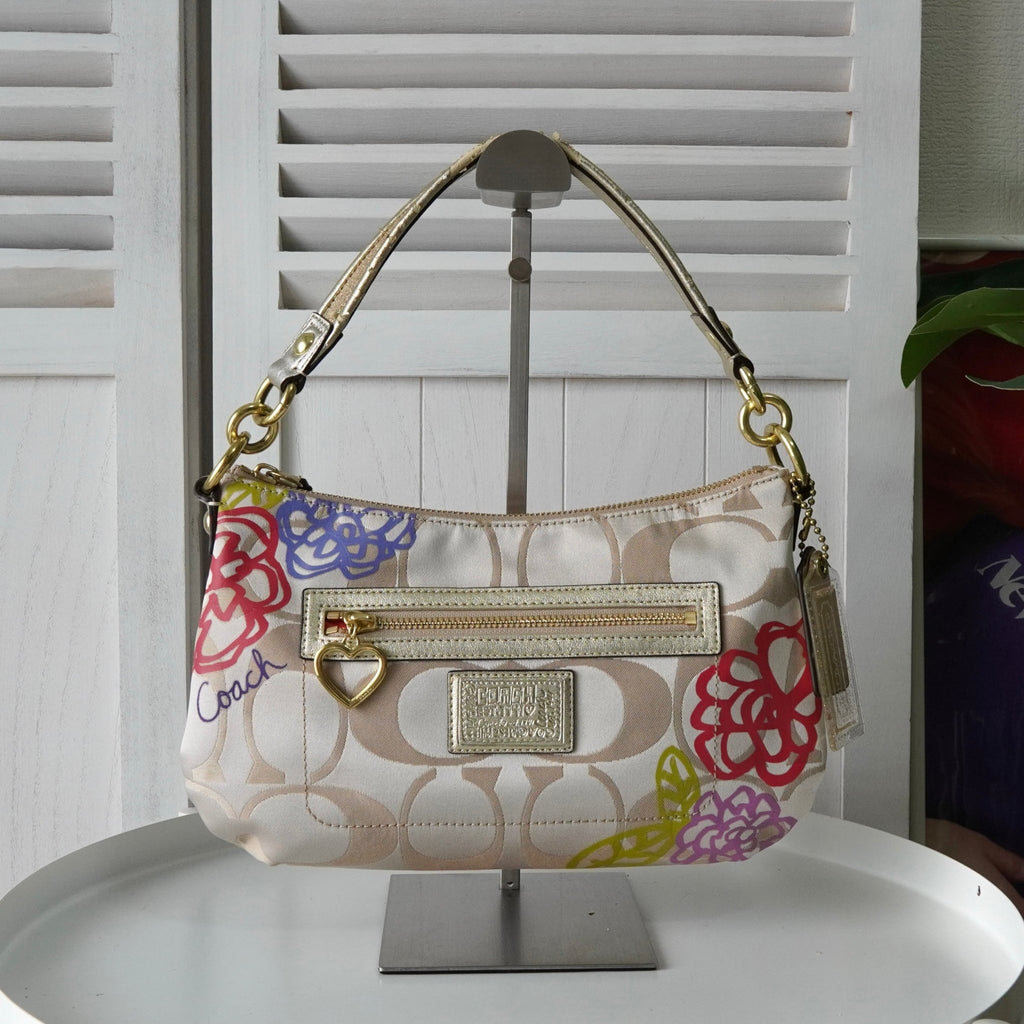 コーチ ポピー デイジー 花柄 シグネチャー キャンバス ハンドバッグ ベージュ