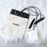 ジルサンダー ドローストリング キャンバス レザー 巾着型 ショルダーバッグ ポシェット アイボリー / ブラック 新品未使用 - NEWSED