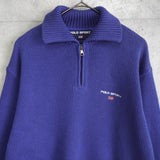 ポロ スポーツ ラルフローレン ハーフジップ カラー ニット ロゴ刺繍 パープル - NEWSED