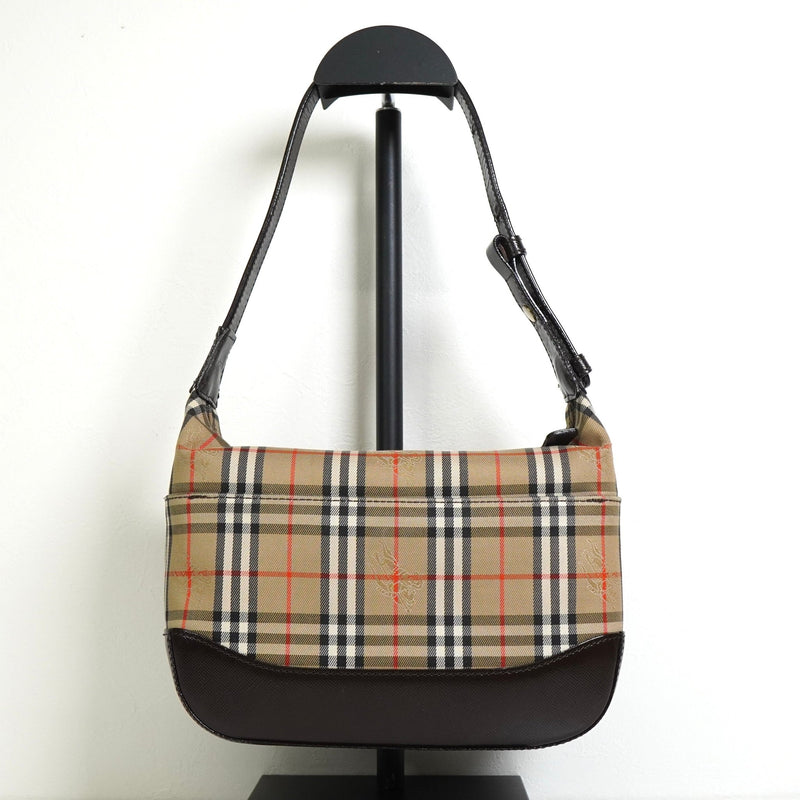 バーバリー ノバチェック ナイロンキャンバス / レザー ワンショルダーバッグ ベージュ / ブラウン - NEWSED