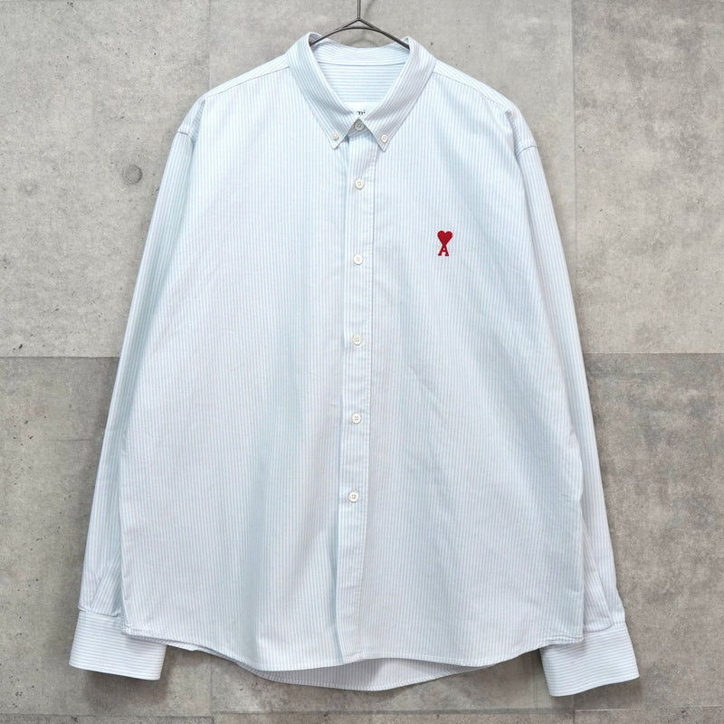 アミパリ アミ パリス ストライプ柄 ハートロゴ 長袖シャツ ブルー - NEWSED