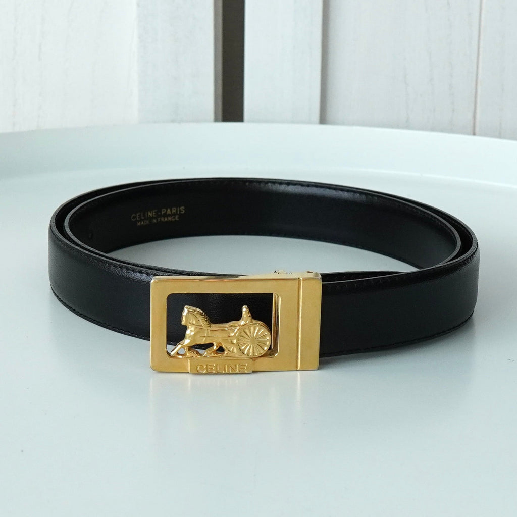 セリーヌ ヴィンテージ サルキー 輪馬車 レザー ベルト ブラック / ゴールド