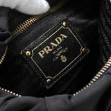 プラダ ジャガード テスートナイロン / レザー ギャザー リボン ショルダーバッグ ブラック - NEWSED