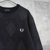 フレッドペリー ロゴ 刺繍 アーガイル柄 ニット ダークグレー - NEWSED