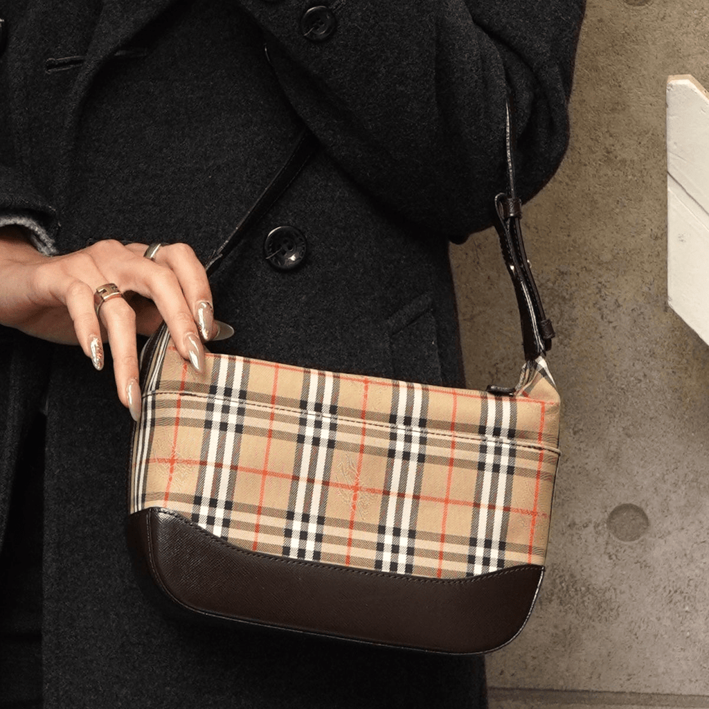 バーバリー ノバチェック ナイロンキャンバス / レザー ワンショルダーバッグ ベージュ / ブラウン