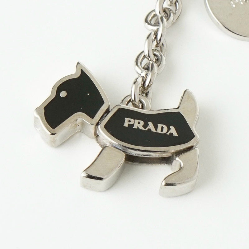プラダ ドッグ サフィアーノレザー キーホルダー チャーム シルバー / ブラック - NEWSED