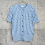 ラコステ ロゴパッチ ケーブル編み 半袖ニット カーディガン ブルー レディース - NEWSED