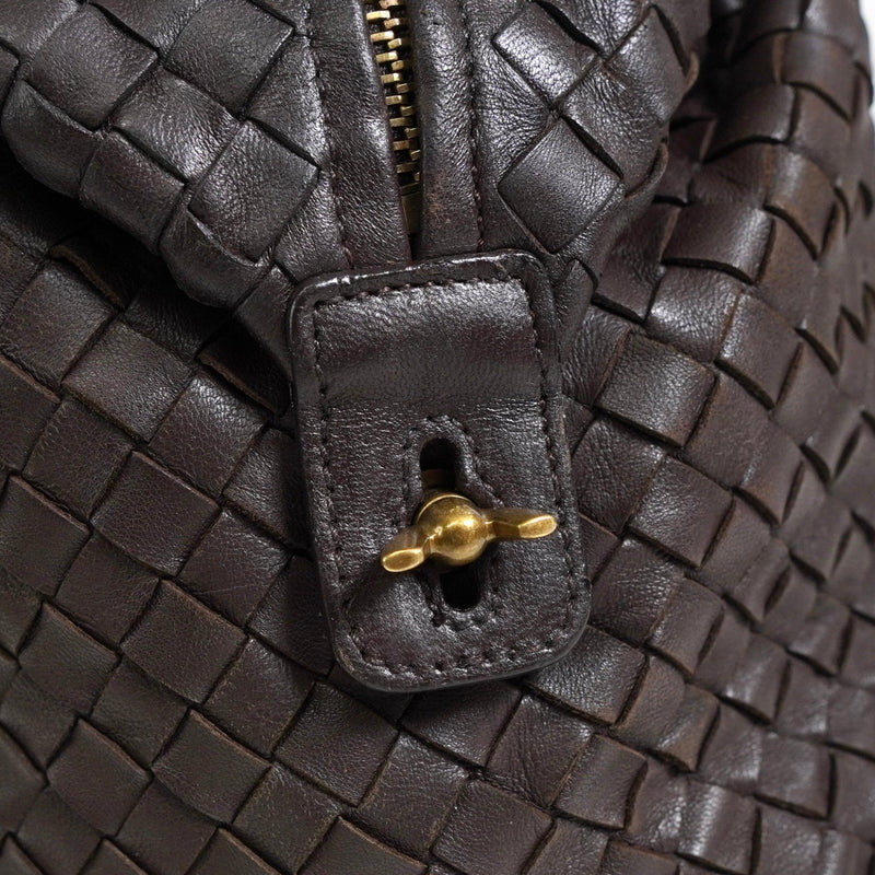 ボッテガ ヴェネタ イントレチャート レザー ミニボストンバッグ ハンドバッグ ブラウン - NEWSED