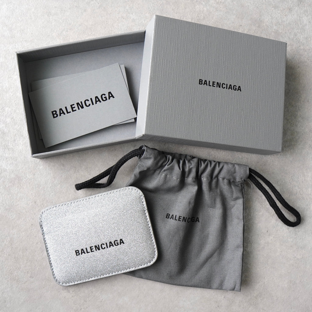 バレンシアガ ロゴ グリッター パスケース カードケース シルバー