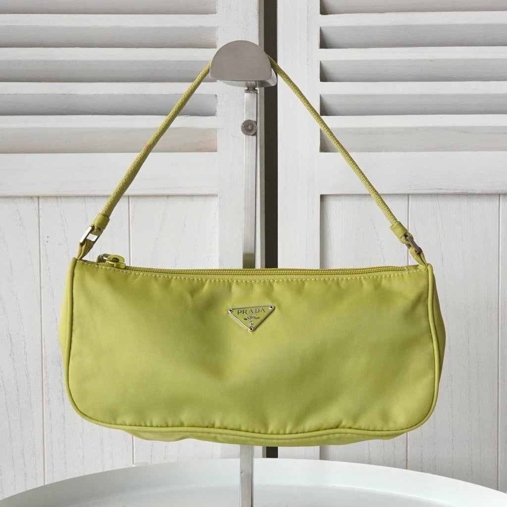 プラダ ポコノ テスート ナイロン ミニバッグ ハンドバッグ ポーチ ライムグリーン