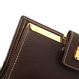 ロエベ アナグラム スエード / レザー がま口 二つ折り財布 ベージュ / ブラウン - NEWSED