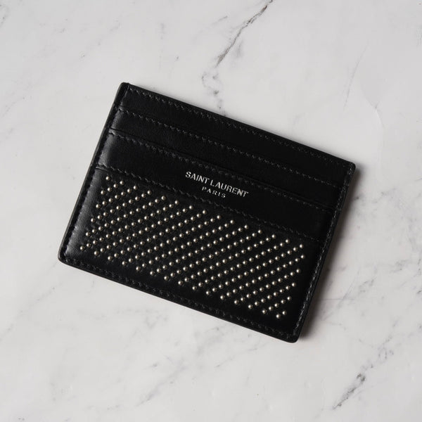 サンローラン パリ スタッズ レザー パスケース カードケース ブラック / シルバー - NEWSED