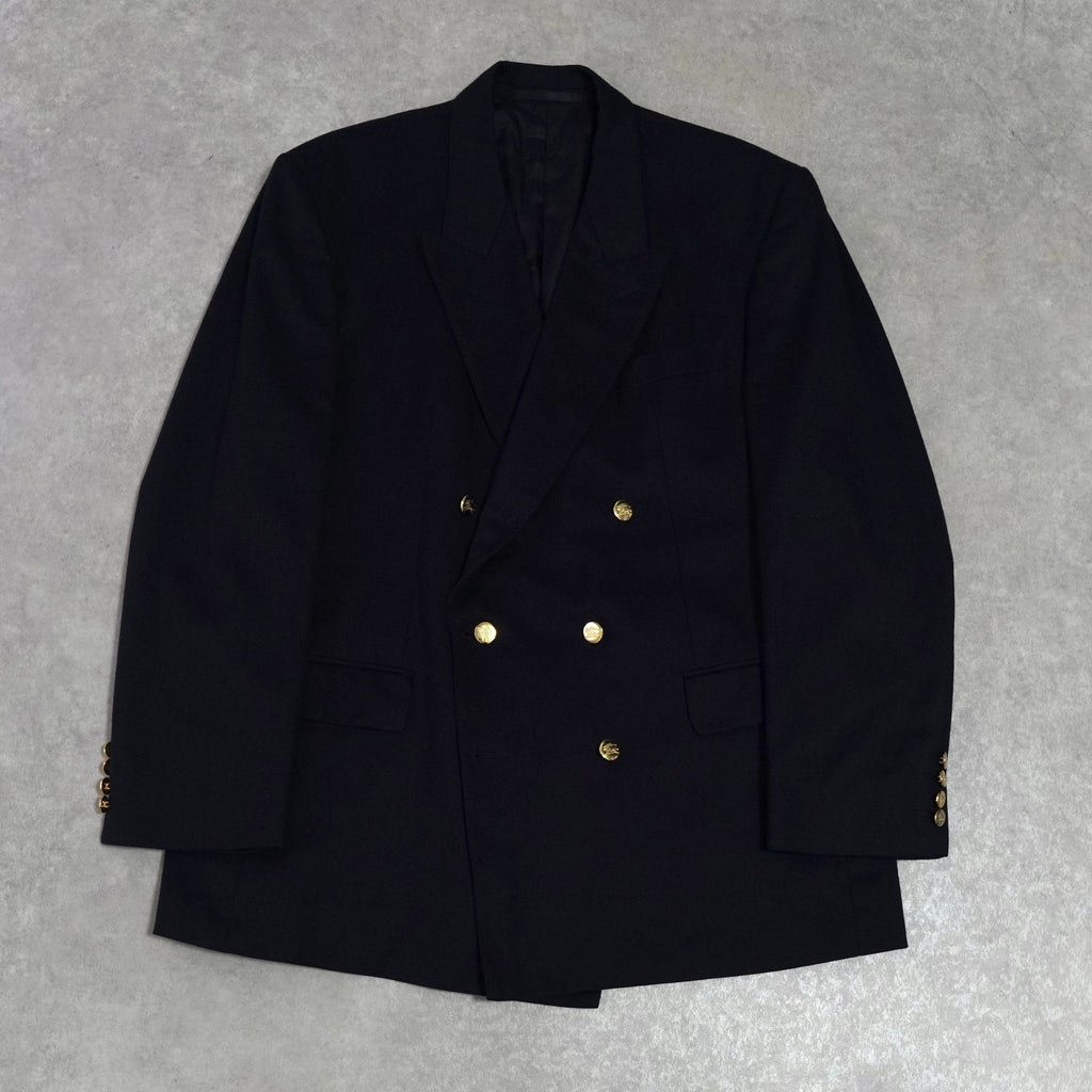 バーバリー ヴィンテージ ホースロゴ刻印入り 金ボタン テーラードジャケット ブレザー 紺ブレ ネイビー