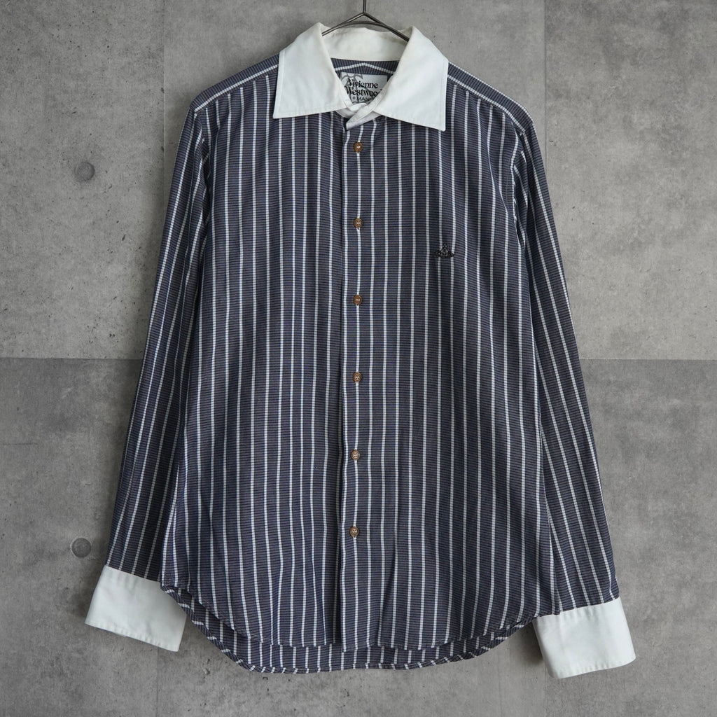 ヴィヴィアン ウエストウッド オーブ ストライプ柄 長袖シャツ クレリックシャツ ブルー